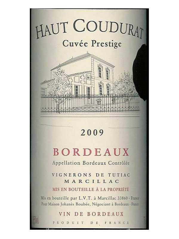 Chateau Haut Coudurat Cuvee Prestige Bordeaux 2009 750ML Label