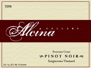 Alcina Pinot Noir Sangiacomo Vineyard 2005 750ML