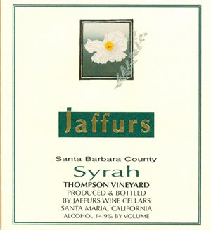 Jaffurs Wine Cellars Syrah Thompson Vineyard Santa Barbara 2011 750ML Label