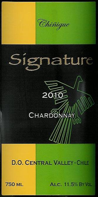 Vina Chinigue Signature Chardonnay Central Valley 2010 750ML