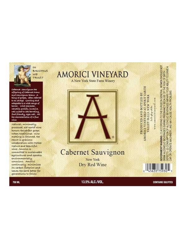 Amorici Vineyard Cabernet Sauvignon Hudson Valley 750ML Label