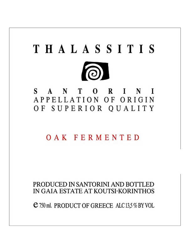 Gai'a Thalassitis Oak Fermented White Santorini 2014 750ML Label