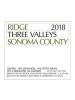 Ridge Three Valleys Sonoma County 2018 750ML Label