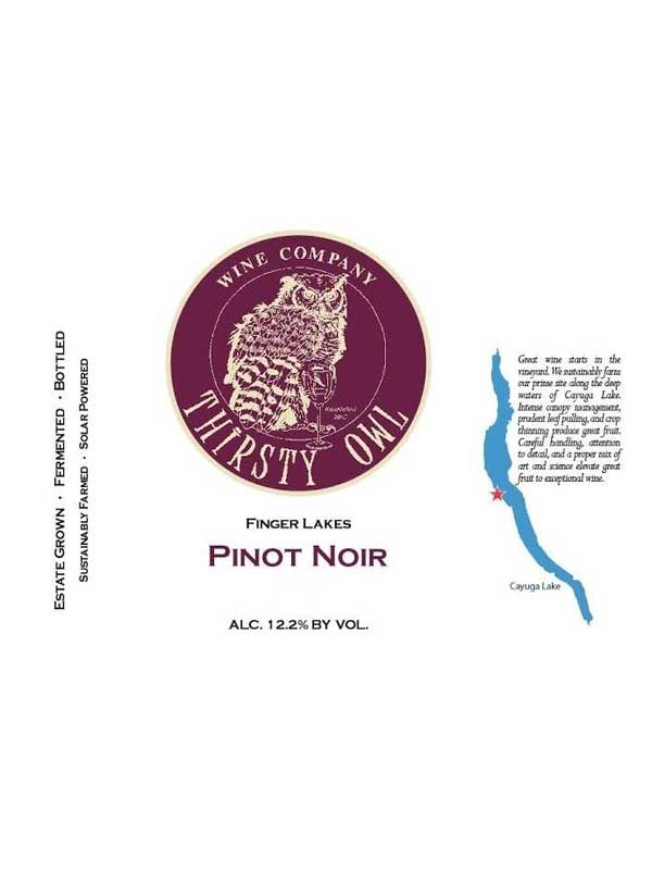 Thirsty Owl Wine Co. Pinot Noir Finger Lakes 750ML Label