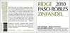 Ridge Zinfandel Paso Robles 2010 750ML - 97162710
