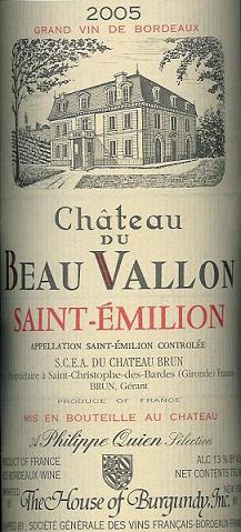 Chateau du Beau Vallon Saint-Emilion Bordeaux 2005 750ML