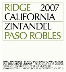 Ridge Zinfandel Paso Robles 2007 750ML